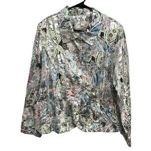 Erin Womens Floral Metallic Blazer Jacket Multicolor Sz XL